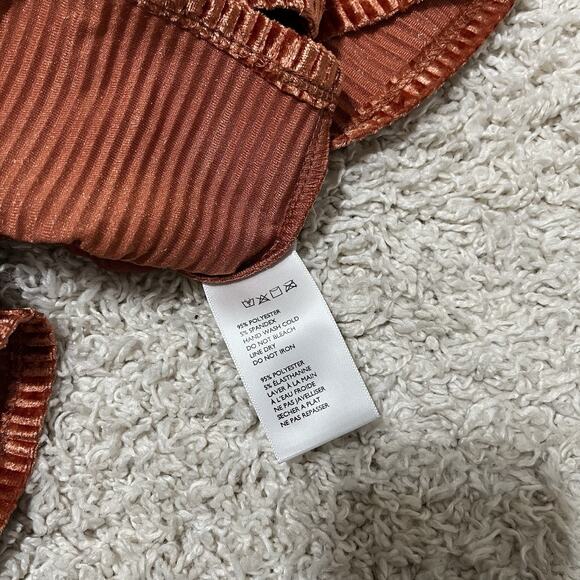 Urban Outfitters Size Small Orange Velvet Ribbed V Neck Cropped Peplum Top - Picture 6 of 7